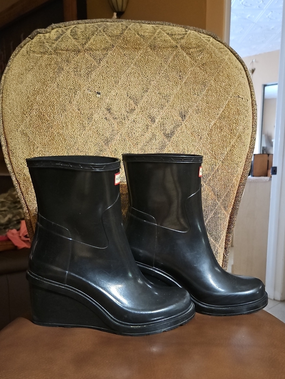 Hunter Original Refined Mid Wedge Rain Boots Shoes Black